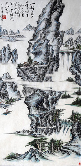《奇峰图》68x137cm 2007年